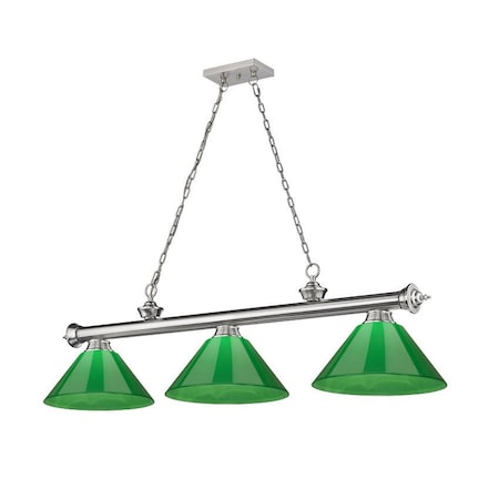 Z-Lite Cordon 3 Light Billiard, Brushed Nickel & Green 2306-3BN-PGR